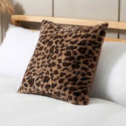 BHS Leopard Print Fleece Cushion, Brown