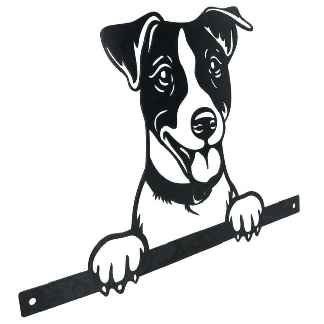 Black Metal Peeking Jack Russell Silhouette with Fixing Plate Garden Ornament Gift