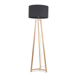 ValueLights Lottie Natural Wood Tripod Floor Lamp Charcoal Shade Grey