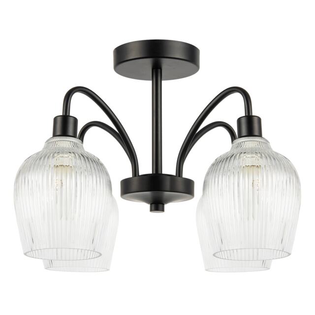 Classy Matte Black Ceiling Light with Clear Ribbed Glass Shades