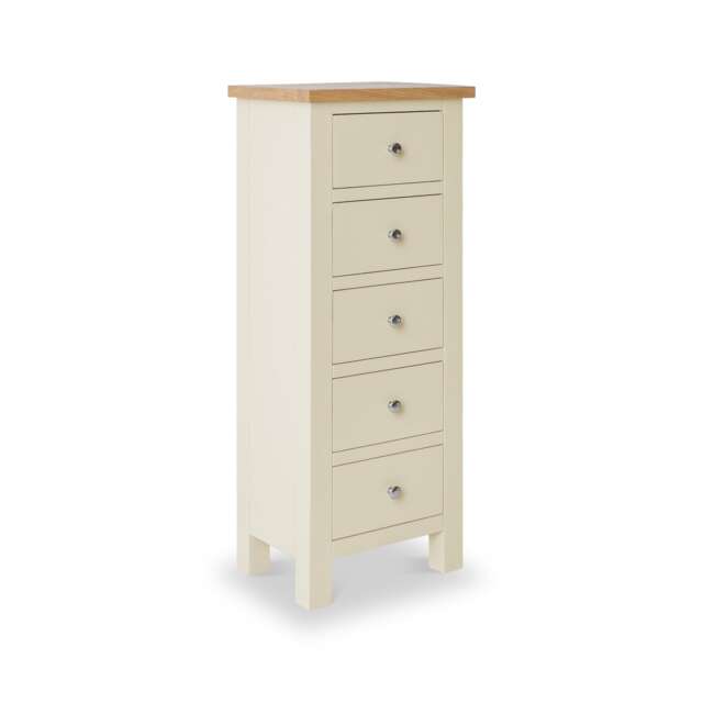 Farro Cream 5 Drawer Tallboy Chest Fully Assembled - By Roseland Furniture