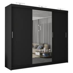 Sliding Wardrobes 4U Modern 3-Door Sliding Wardrobe with Central Mirror & Drawers – 250cm, White, Black, Grey, Oak Black Black250cm 250cm
