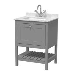 Traditional Furniture Floor Standing 1 Drawer Vanity & 1 Tap Hole Marble Worktop & Basin, 600mm, Cool Grey Multi