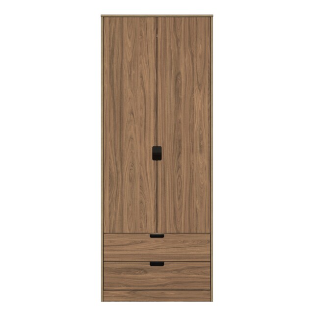 Taiwan Tall 2 Drawer Double Wardrobe in Carini Walnut (Ready Assembled) Brown Carini Walnut