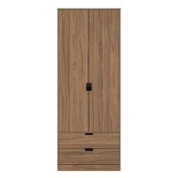 Taiwan Tall 2 Drawer Double Wardrobe in Carini Walnut (Ready Assembled) Brown Carini Walnut