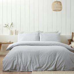 Catherine Lansfield Brushed Stripe Cotton Reversible Duvet Cover Set Silver Grey Silver Single