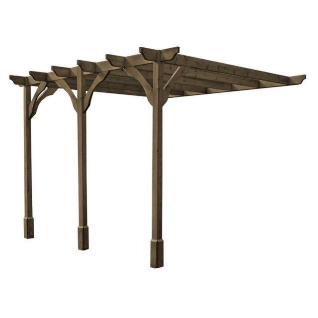 Wall Mounted Premium Pergola 3 Posts - Wood - L180 x W480 x H270 cm - Rustic Brown