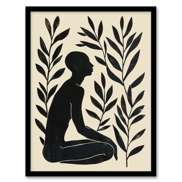 Peace Leaves Meditation Minimal Yoga Zen Home Decor Black Framed Wall Art Print A4
