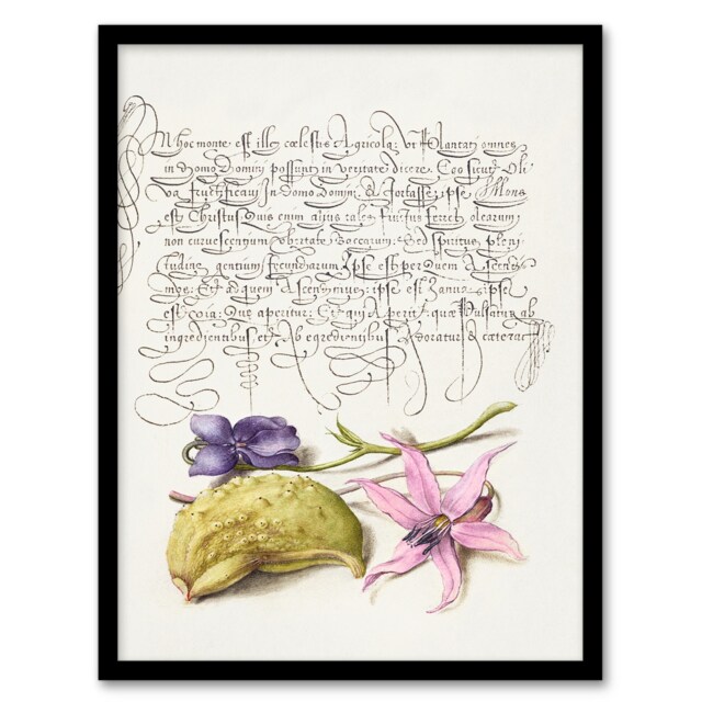 Model Book of Calligraphy Framed Wall Art Violet Blooms and Gourd Home Décor