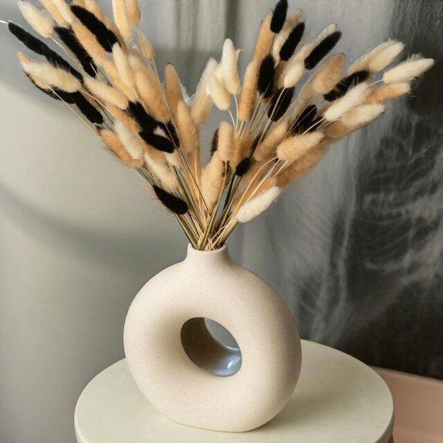 Donut Shaped Round Ceramic Vase Cream