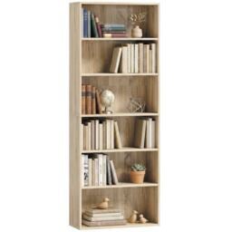 HOMCOM 6 Tier Bookshelf, Freestanding Bookcase with Adjustable Shelves, Oak