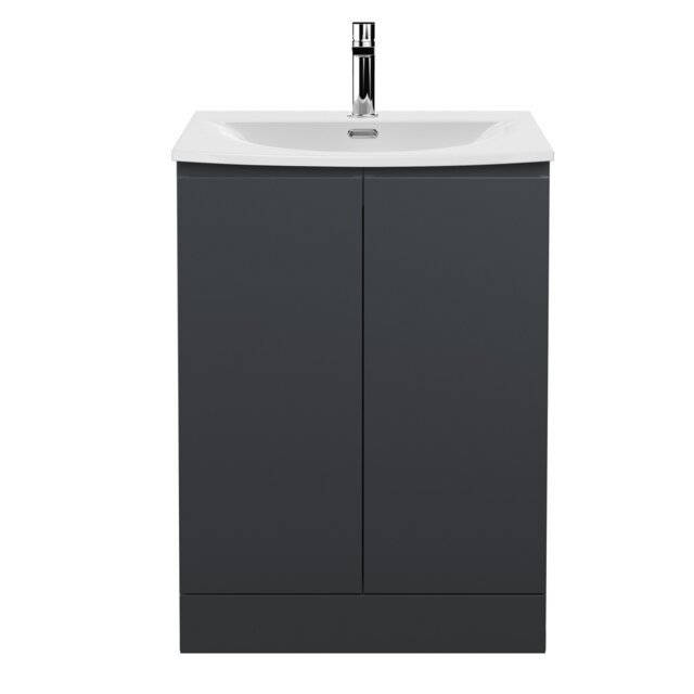 Balterley Mavesyn Contemporary 2 Door Floor Standing Vanity Unit with Curved Basin, Dark Grey, 600mm
