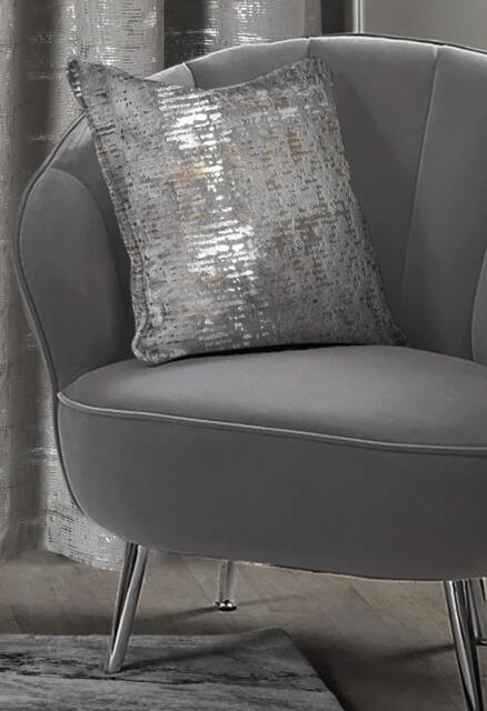 Metallic Distressed Velvet Cushion - 43cm x 43cm Grey Silver