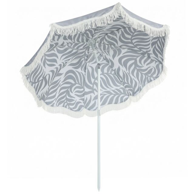 Outsunny 1.8 m Beach Umbrella Parasol with Sand Anchor, 30 Tilt, Light Grey Grey Dia. 178 x 206 cm