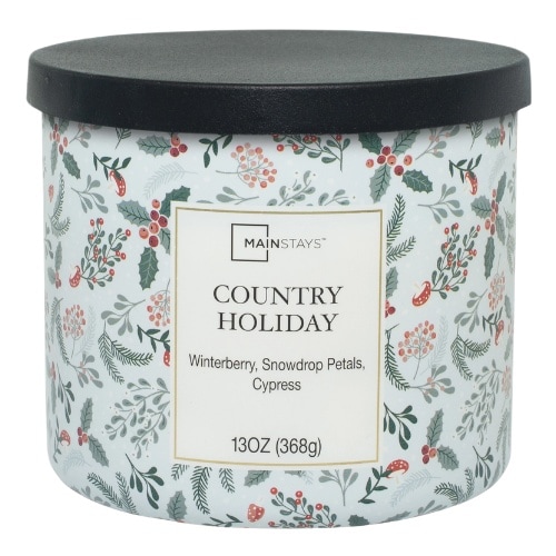 Mainstays Country Holiday Winterberry Snowdrop Cypress Scented Jar Candle 13oz