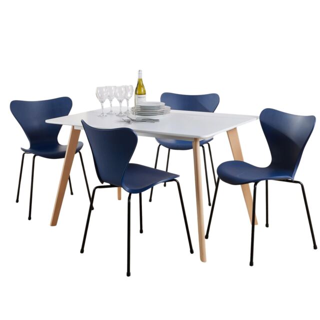Fleur Table and 4 Penny Chairs Dining Set White Top Wooden Legs Brown Brown