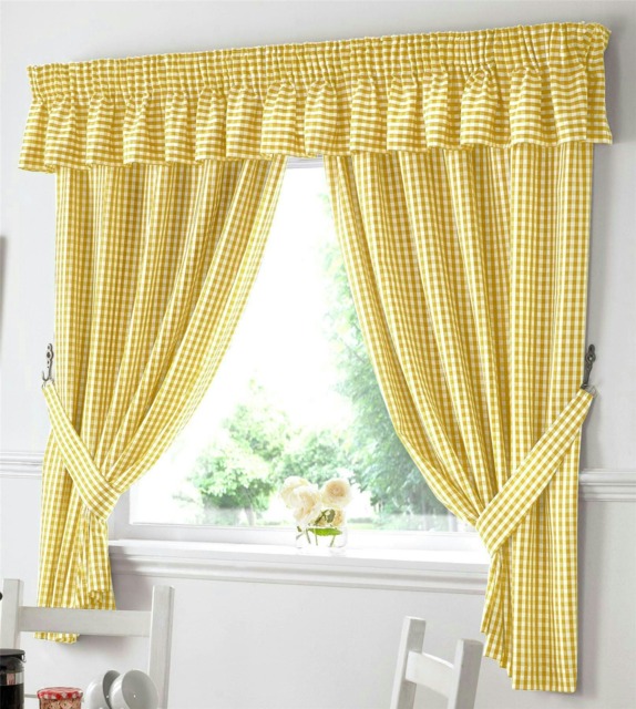 Gingham Kitchen Curtain Pelmet Yellow - 353 cm x 25cm