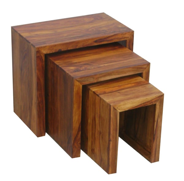 Cube Nest Tables - Sheesham Wood - L30 x W50 x H45 cm - Honey Dark Finish