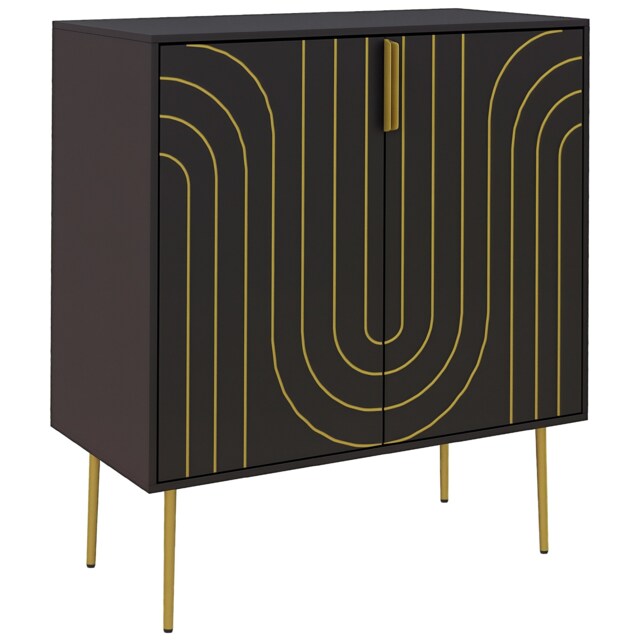 HOMCOM Storage Cabinet, Modern Kitchen Cupboard with 2 Doors, Adjustable Shelf and Metal Legs, Freestanding Sideboard for Living Room, Dining Room, Hallway, Black Black Black