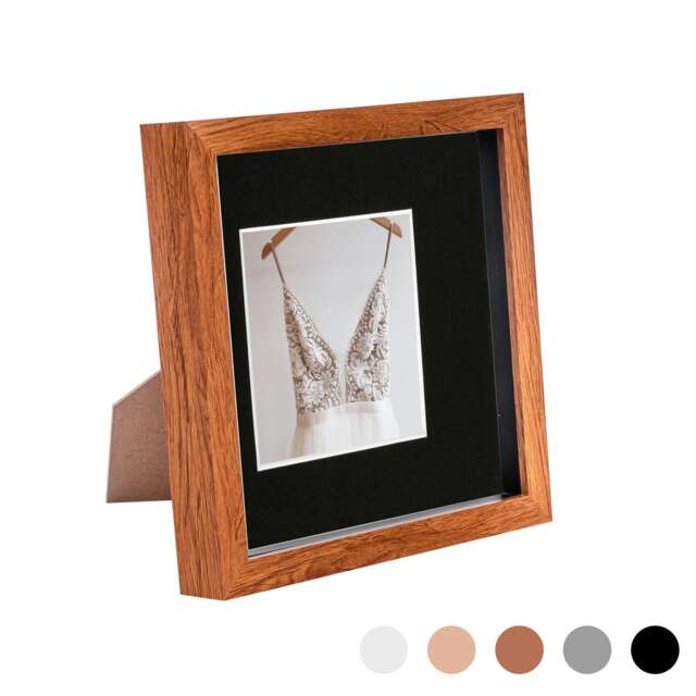 "Nicola Spring 8 x 8"" Photo Frame - Dark Wood/Black Mount - 3D Photo Frame Picture Frame Box Portrait Display Case (22.5 x 22.5cm)"
