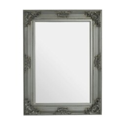 Baroque Rectangle Silver Wall Mirror,Metallic Ornate Floral Framed Hanging Mirror,Intricate Silver Mirror Silver