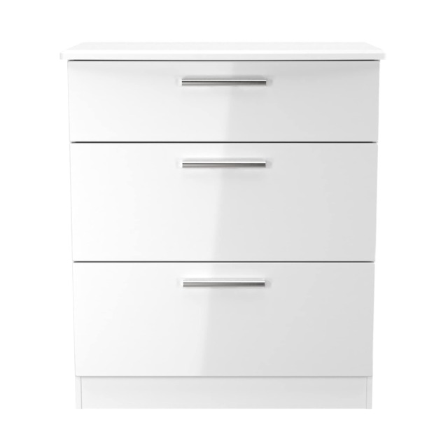 Windsor 3 Drawer Deep Chest of Drawers in White Gloss & White Matt (Ready Assembled) White White Gloss & White Matt