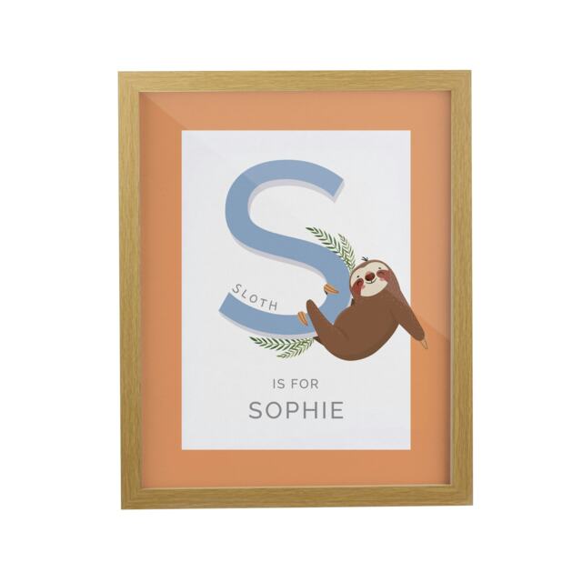 Personalised Animal Alphabet Oak Poster Frame Brown One Size