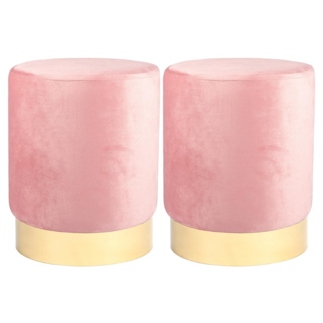 Harbour Housewares Round Velvet Foot Stool - Modern Dressing Table Pouffe Footstool Vanity Seats Vanity Chair Pouf Pink Pink 2