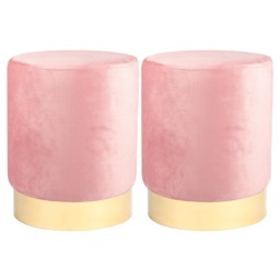 Harbour Housewares Round Velvet Foot Stool - Modern Dressing Table Pouffe Footstool Vanity Seats Vanity Chair Pouf Pink Pink 2