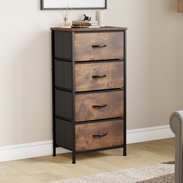Vida Designs Chorley 4 Drawer Fabric Drawer Chest, Rustic Brown