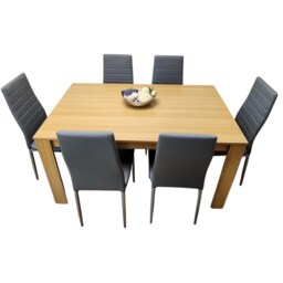 Dining Set of 6 Dining Table and 6 Grey Faux leather Chairs Dinig Room Furniture