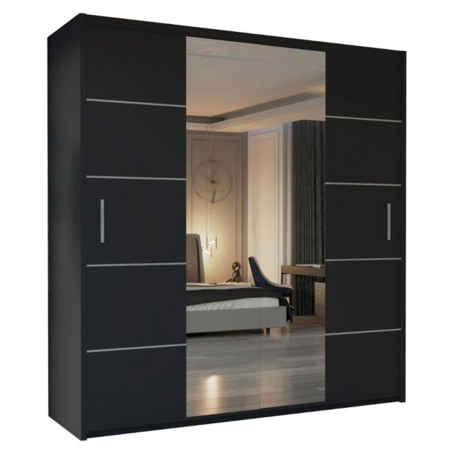 Sliding Wardrobes 4U Alfa Double Sliding Door Wardrobe W120cm x H217cm Black 120cm