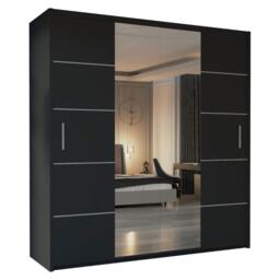 Alfa Double Sliding Door Wardrobe with Mirror for Bedroom - Black 120cm