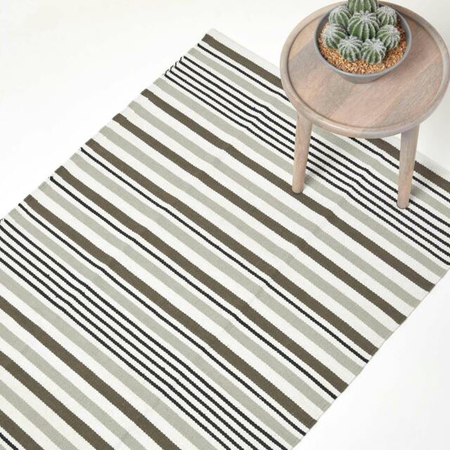 Homescapes Modern Black Grey Scandinavian Style Striped Cotton Rug - 120 x 180 cm Grey Black grey