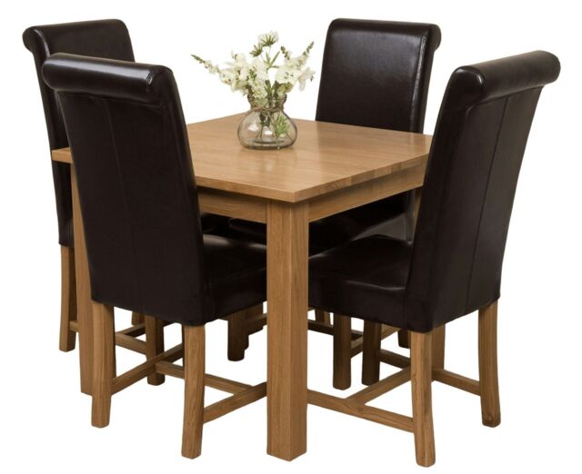 Oslo 90 x 90 cm Oak Small Dining Table and 4 Washington Leather Chairs Brown Brown