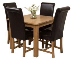 Oslo 90 x 90 cm Oak Small Dining Table and 4 Washington Leather Chairs Brown Brown