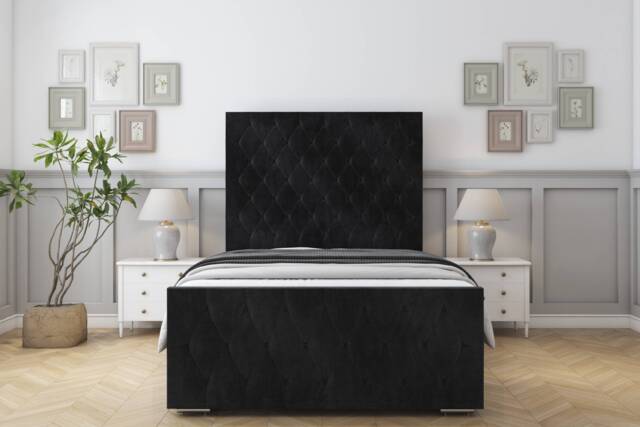 "Sloomy Watson Black Naples Bed Frame With 50"" Upholstered Headboard 5' King"