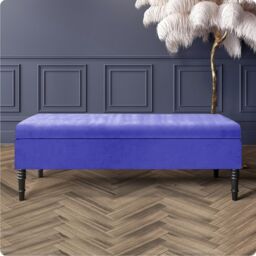 120cm Safar Plain Ottoman Storage Bench -Naples Shoes Bench with Black Turned Wooden Legs - Blue Upholstery Footstool Storage