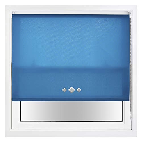 FURNISHED Daylight Trimmable Roller Blinds with Triple Diamond Eyelets and Metal Fittings Blue Teal (W) 95cm x (L) 165cm