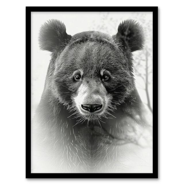 Brown Bear Portrait Pencil Drawing Animal Lover Black Framed Wall Art Print A4