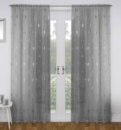 "Birch Grey Metallic Tree Print Linen-Look Voile Panel - Pair 140 x 229cm (55x90"")"