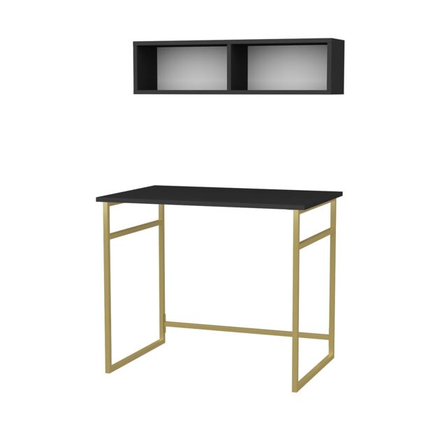 Decorotika Hussum Metal Frame Computer Desk with Wall Shelf - 90 cm W x 75 cm H x 60 cm D