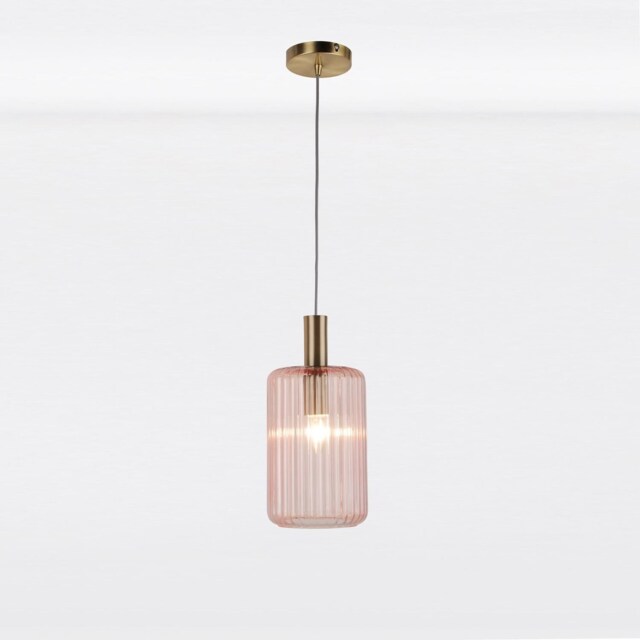 Blush Pink and Gold Fluted Glass Design Pendant Fitting Gold Pink 1