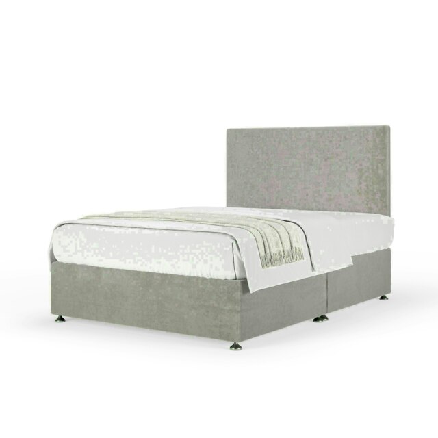 Seal Grey Naples Velvet No Drawer Divan Base and Valencia Headboard Small Double