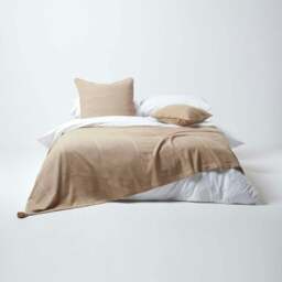 Homescapes Cotton Rajput Ribbed Beige Throw - 225 x 255 cm