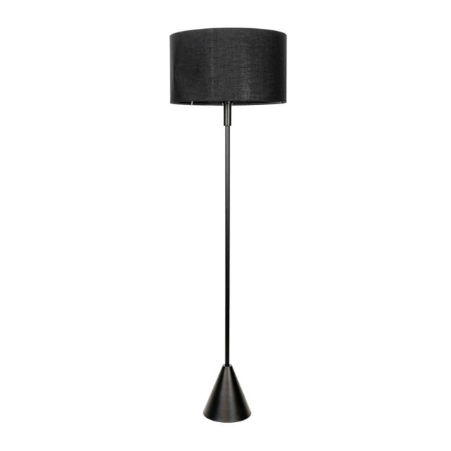 ValueLights Mitch Black Shade Black Wood Floor Lamp and Bulb