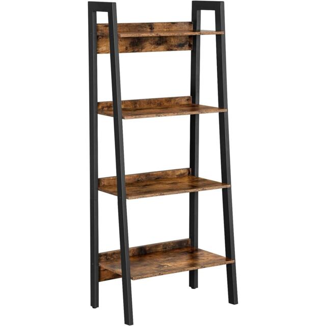 4-Tier Slim Ladder Shelf Vertical Bookcase Storage Unit for Home Office, Rustic Brown and Ink Black
