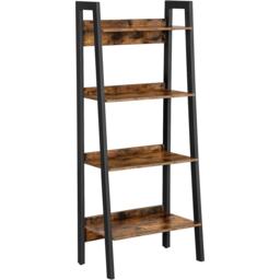 4-Tier Slim Ladder Shelf Vertical Bookcase Storage Unit for Home Office, Rustic Brown and Ink Black