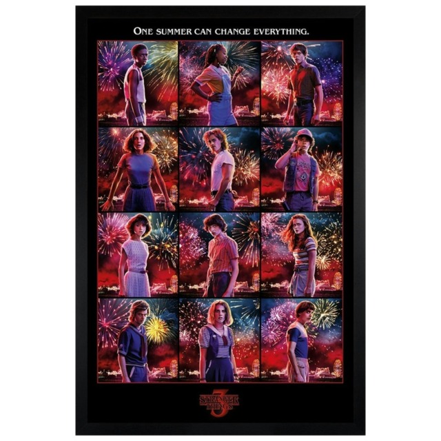 Black Wooden Framed Stranger Things Character Montage Maxi Poster Multi