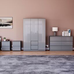 Vida Designs Glinton 4 Piece FSC Certified Bedroom Set (2 Drawer Bedside Chest x2, 6 Drawer Chest, 3 Door 2 Drawer Wardrobe), Grey Grey Grey